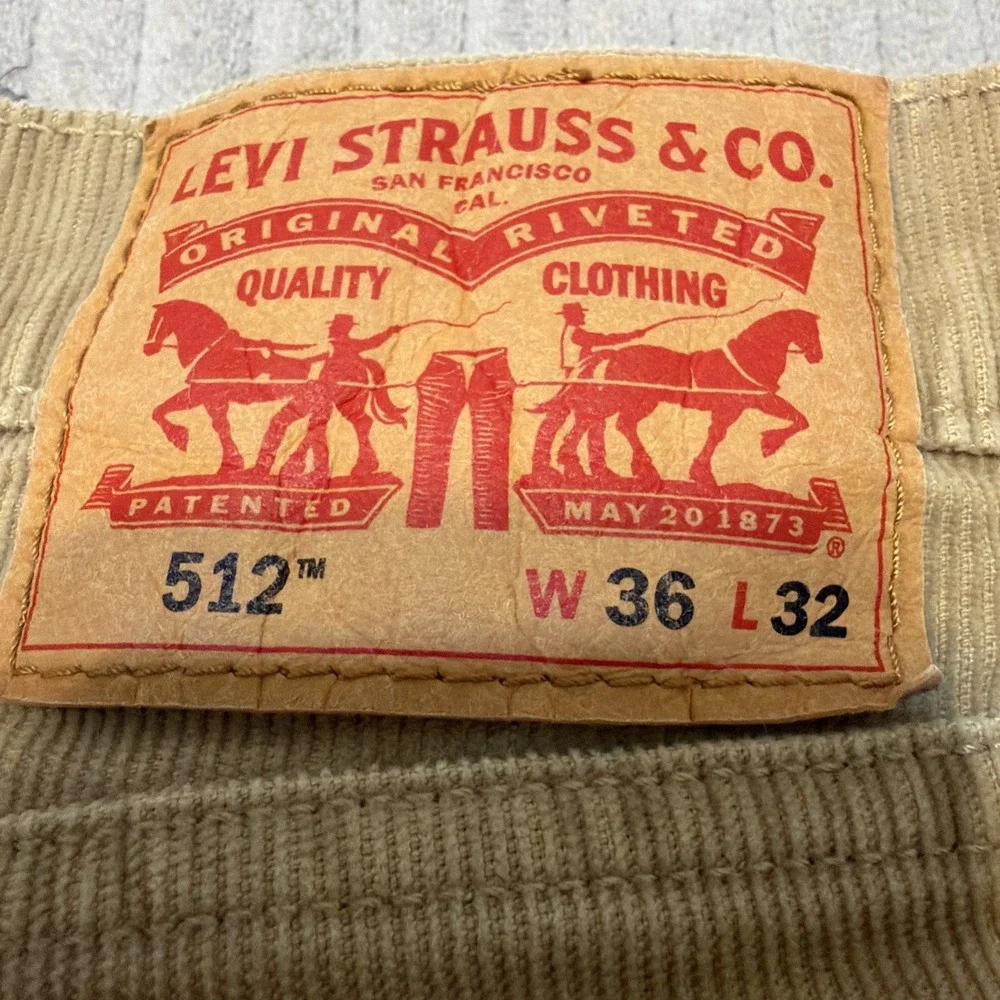 Levi's 512 Slim Taper Pants Mens 36x30 Tan Khaki Corduroy Stretch
